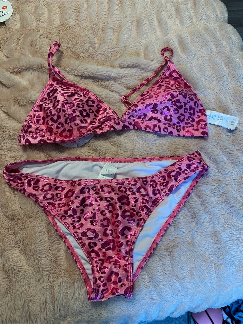 Pink Metallic Leopard Bikini Set